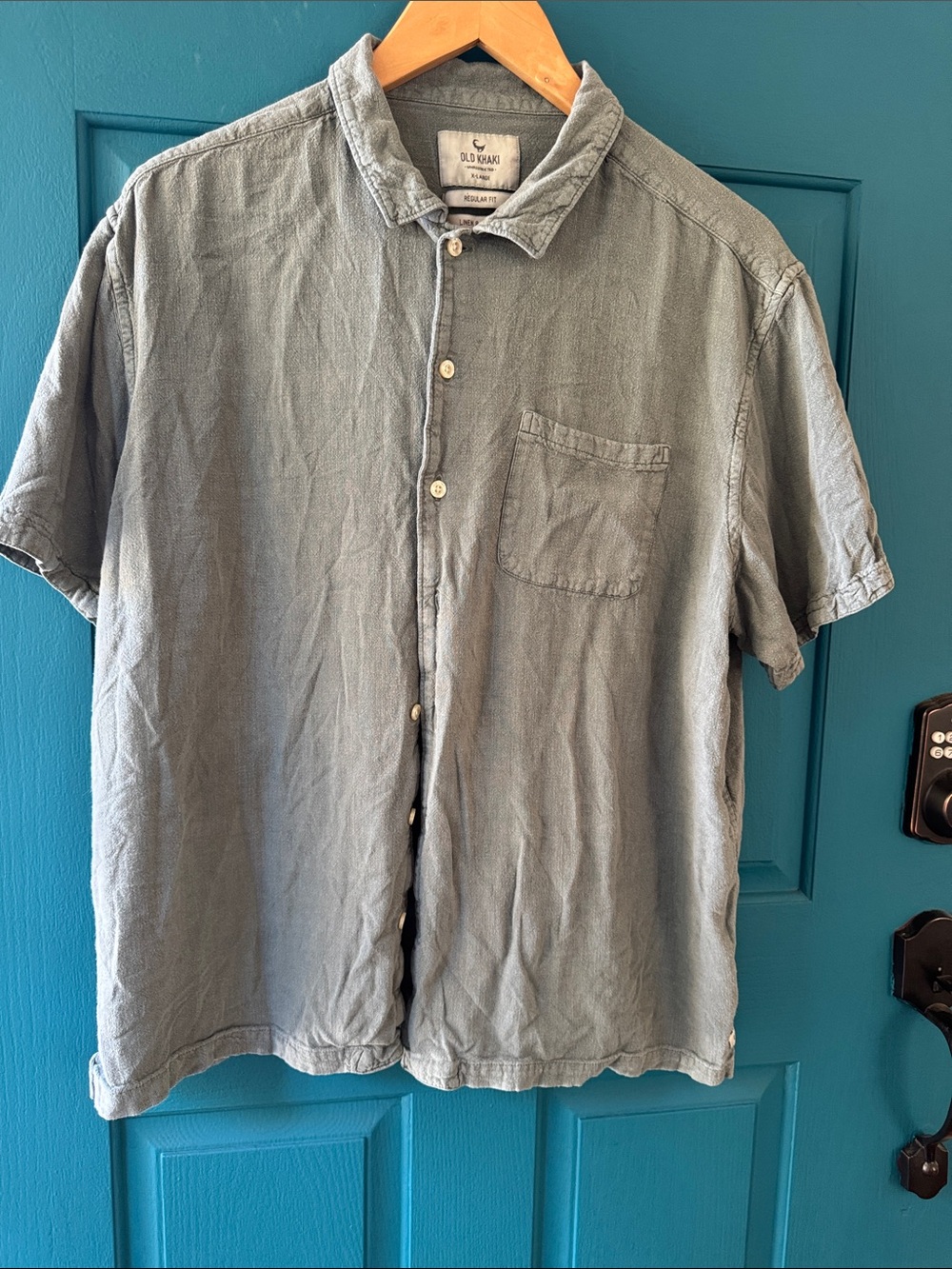 Old khaki-  Men's Short-Sleeve Casual Button-Down Shirt — Blue XL fits like a L